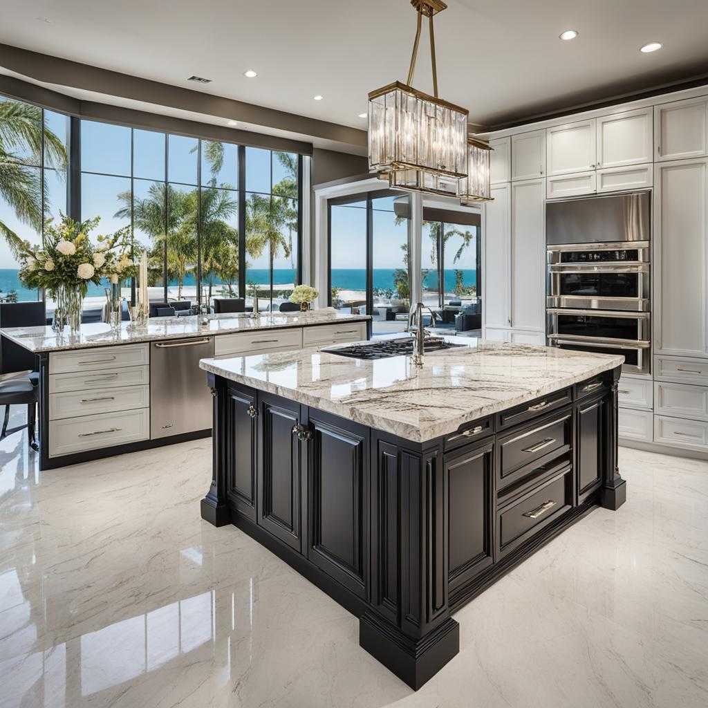 Luxury kitchen island with vibrant colors and rich textures