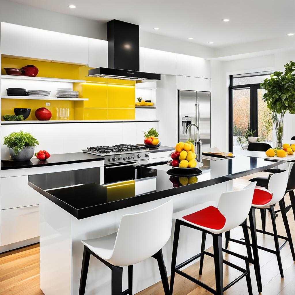 black and white kitchen ideas with accent color