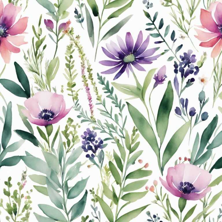 Watercolor Floral Wallpaper Boho Herbs 3510