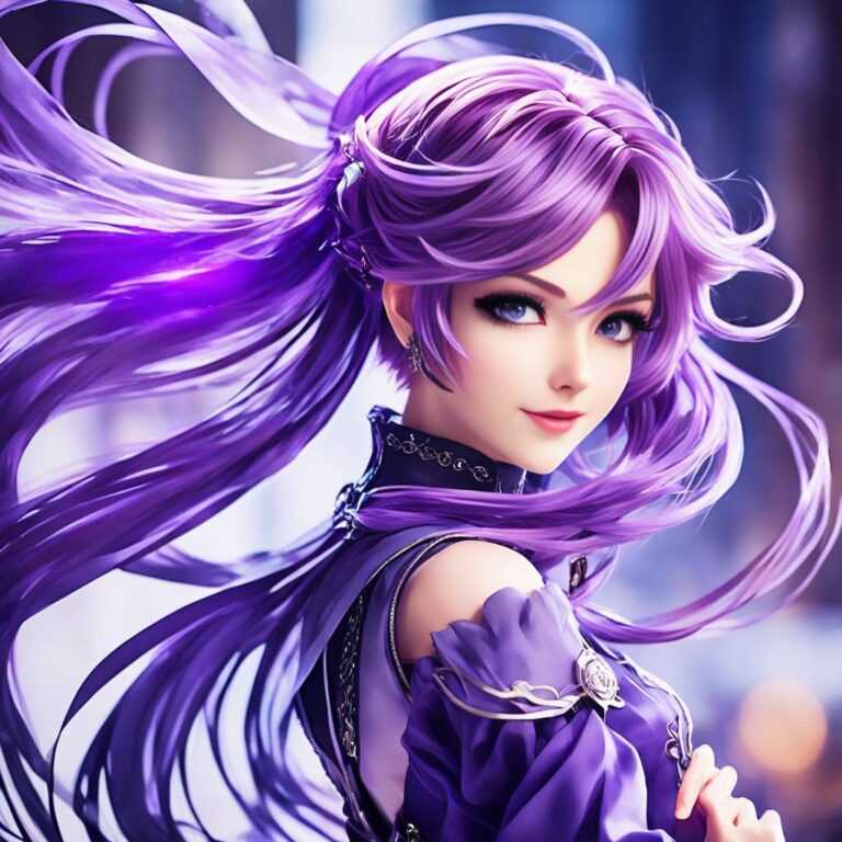 female anime art purple hair
