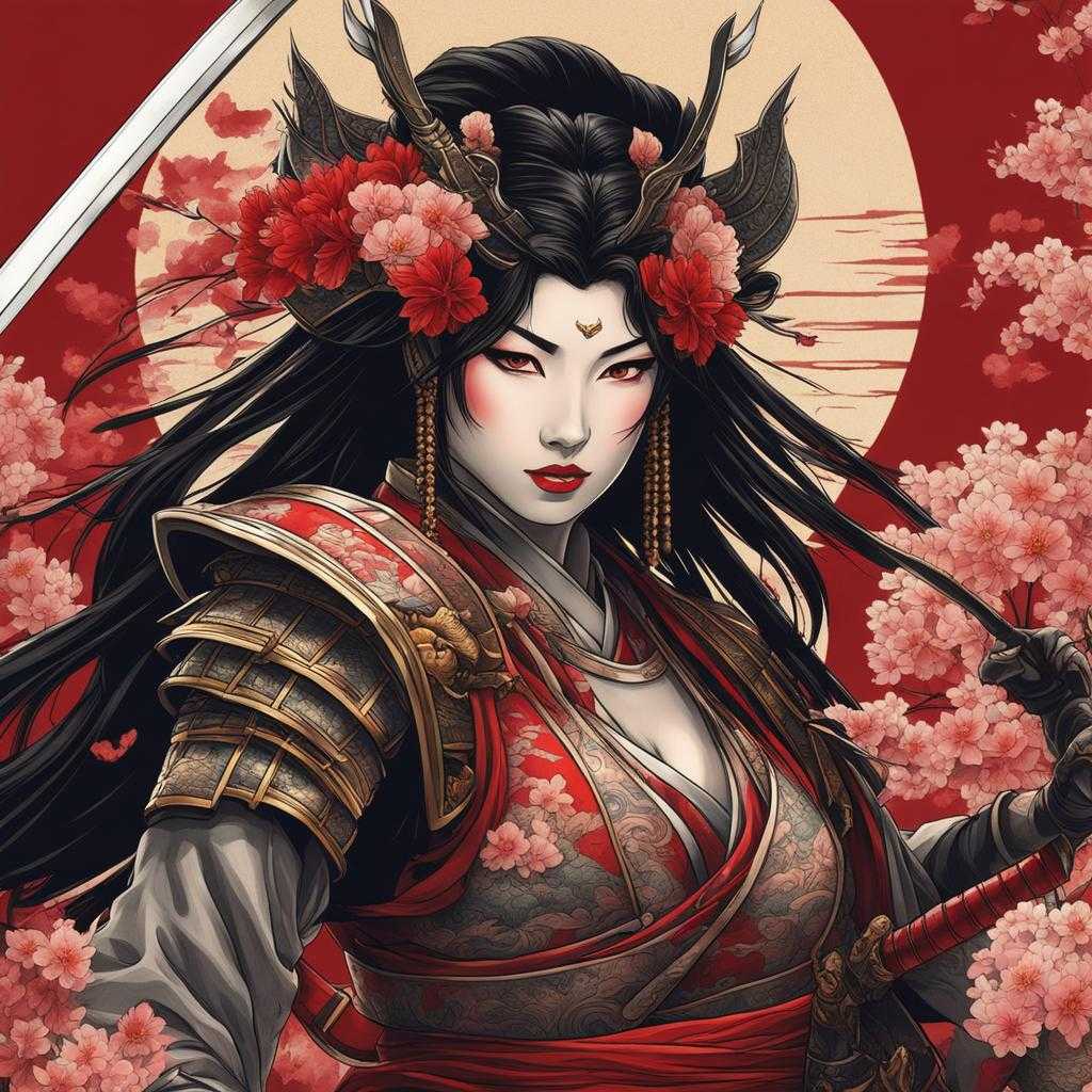 Japanese Samurai Oriental Woman Art Tattoo Design