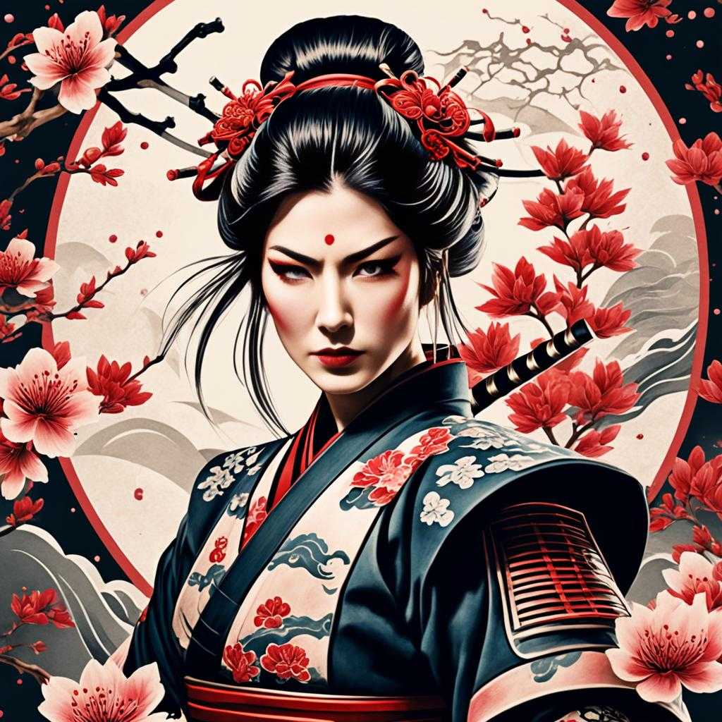 Japanese Samurai Oriental Woman Art Tattoo Design