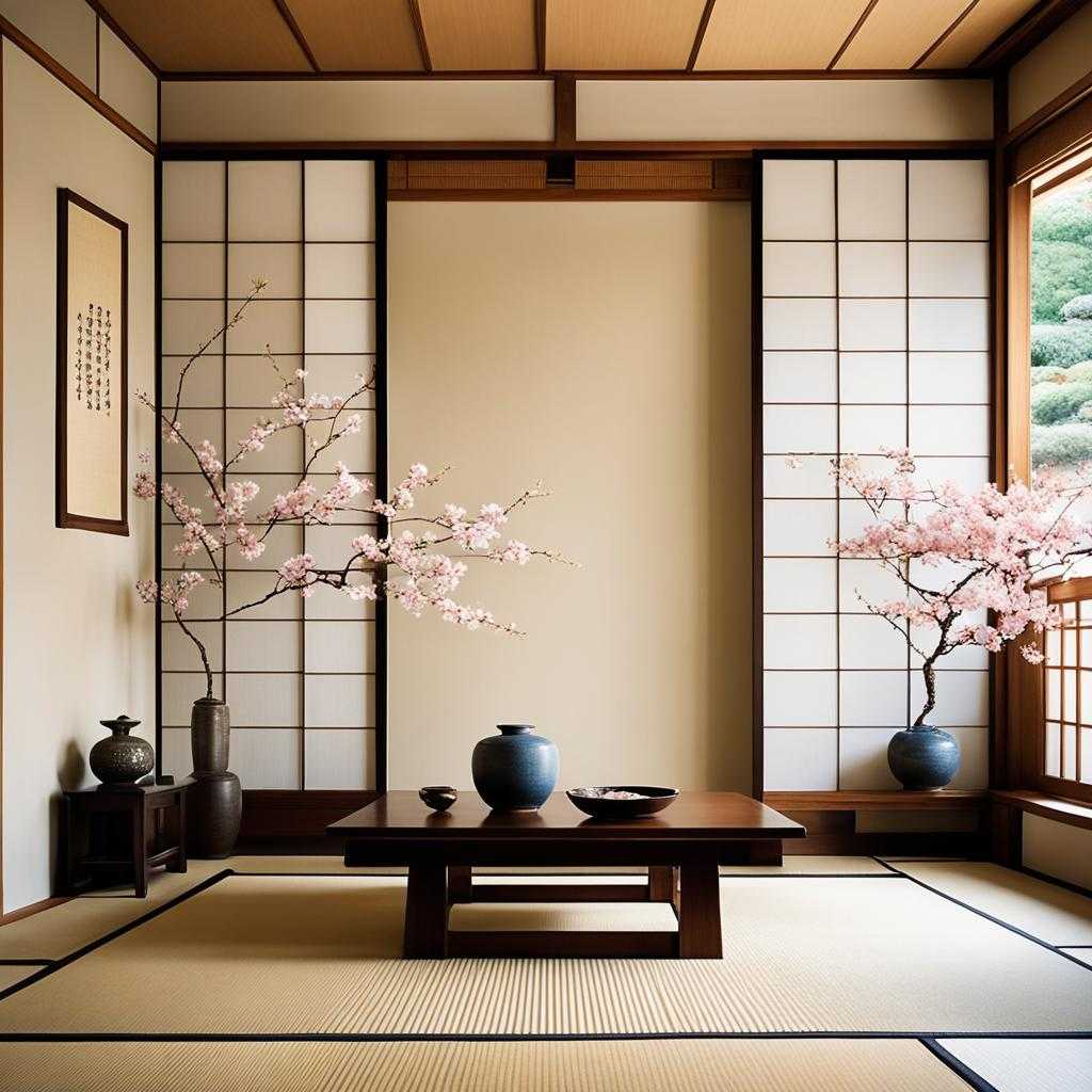 Minimalist decor in a Japanese living room traditional design Minimalist decor in a Japanese living room traditional design