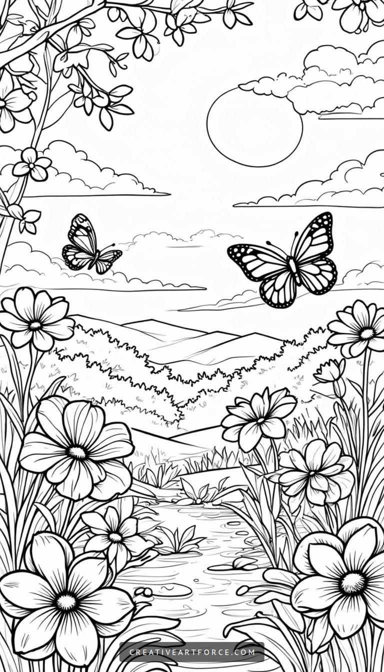 Vibrant Spring Scene Coloring Page