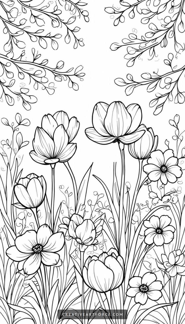 Cute Spring Flowers Coloring Pages