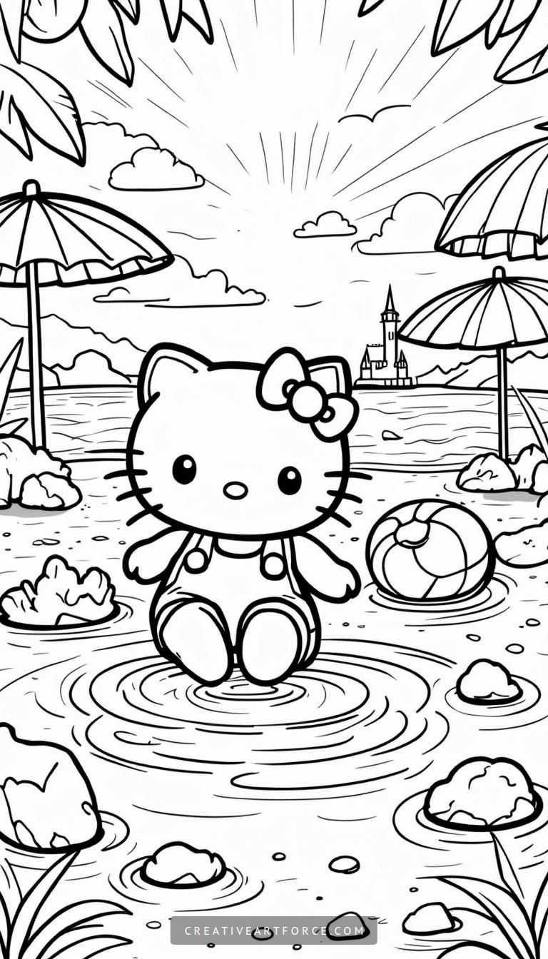 Hello Kitty Beach Coloring Page