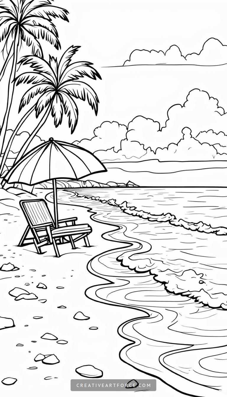 Coloring Page for a Serene Beach Scene Serene Beach Coloring Page
