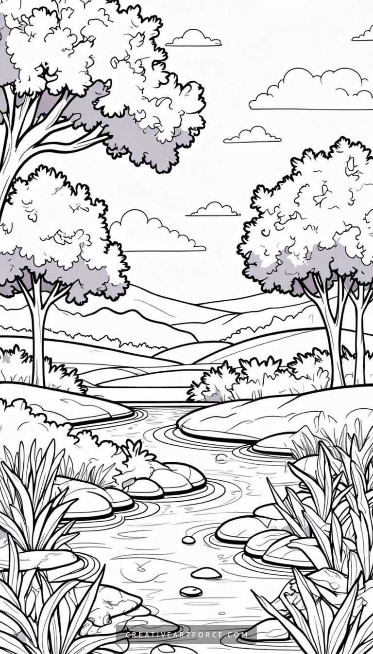Spring Landscape Coloring Page