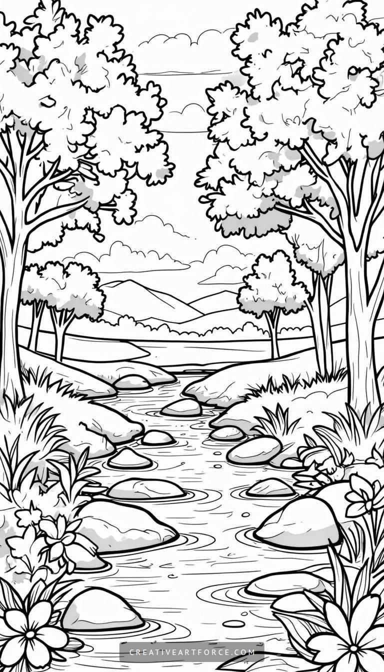 Spring Landscape Coloring Page Cute Spring Landscape Coloring Page