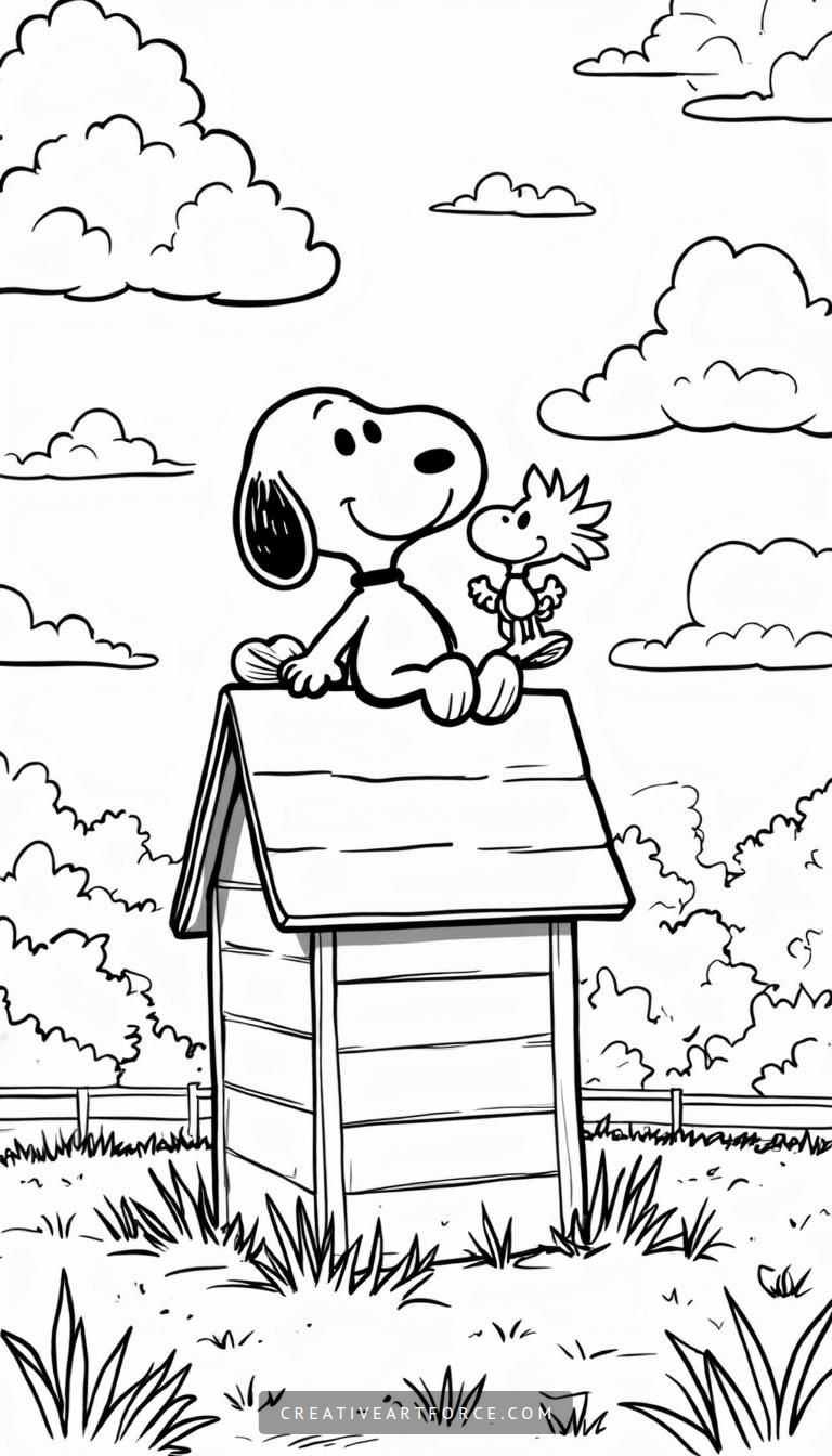 Snoopy and Woodstock Coloring Page