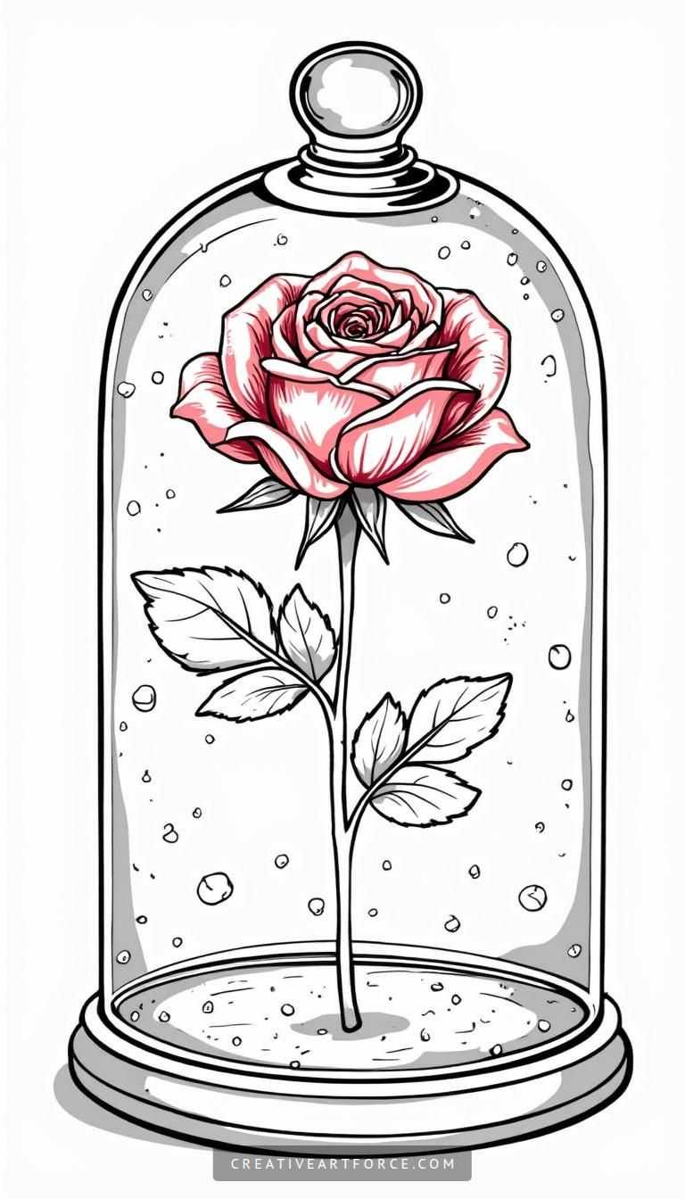 Rose Under Glass Coloring Page Rose Under Glass Coloring Page