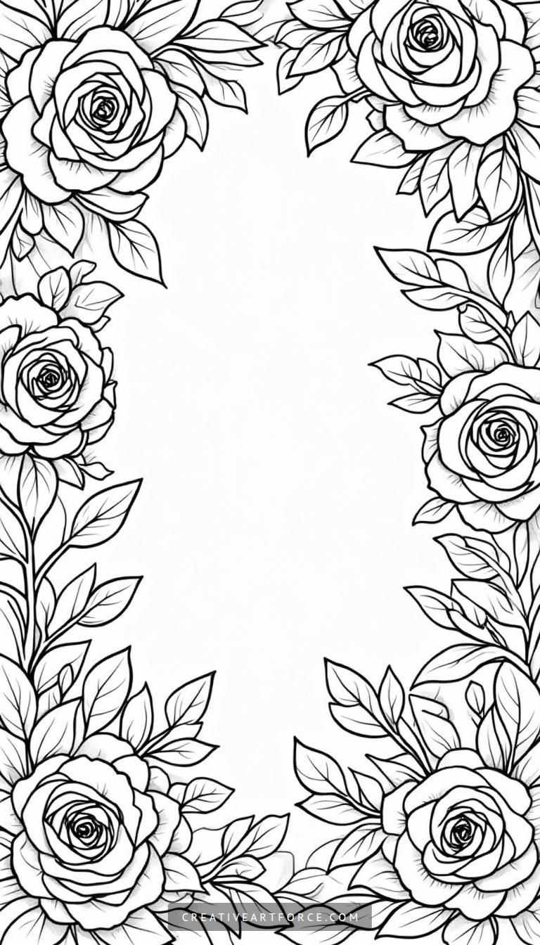 Delicate Rose Border Coloring Page