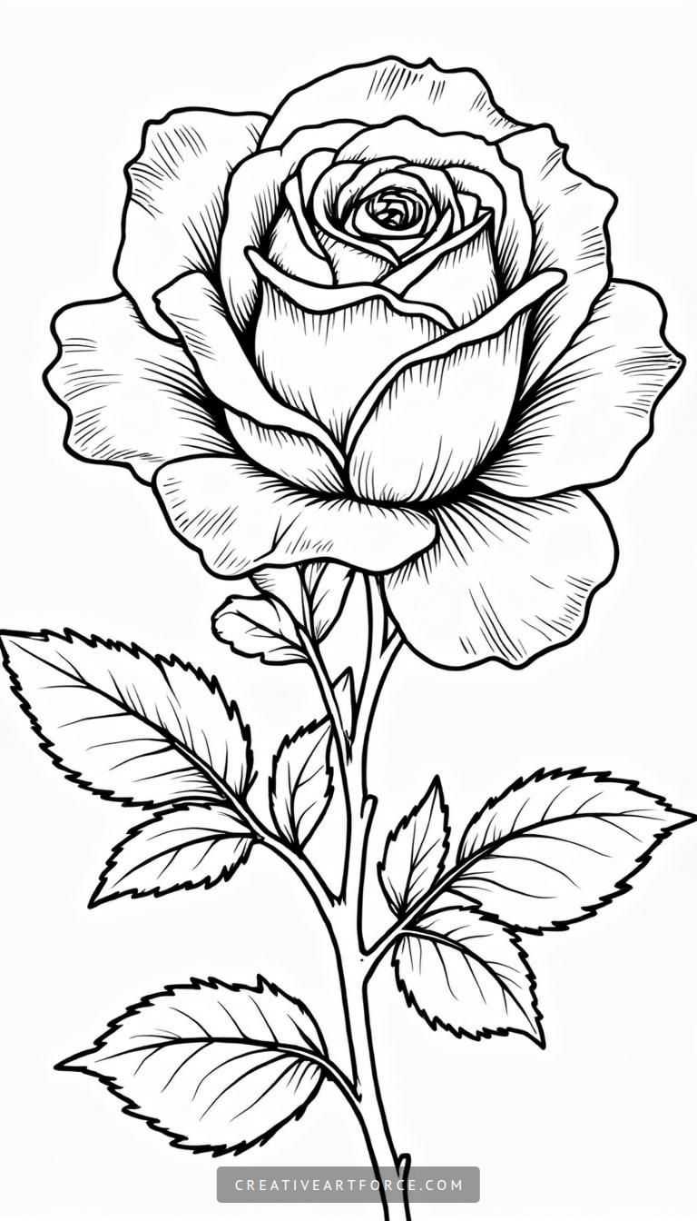 Beautiful Blooming Rose Coloring Page