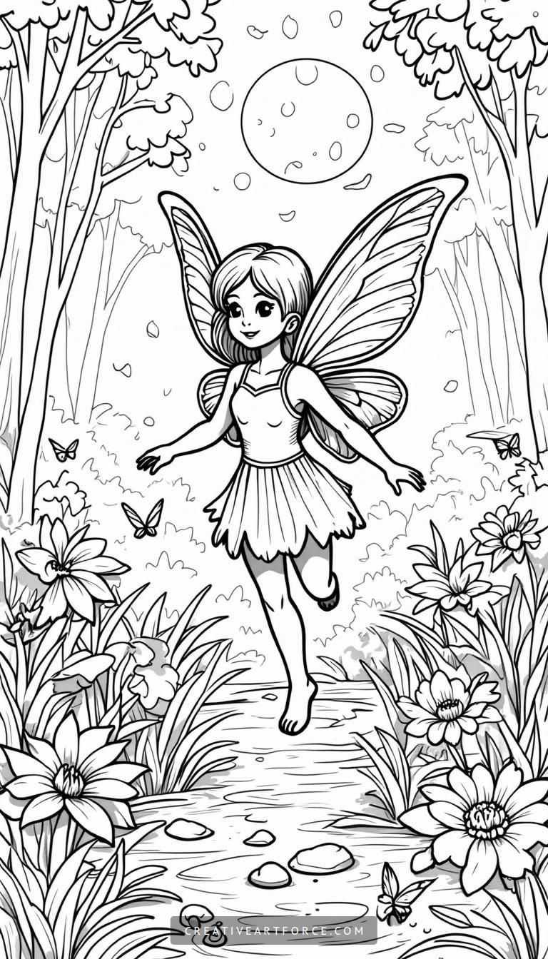 Woodland Fairy Coloring Scene