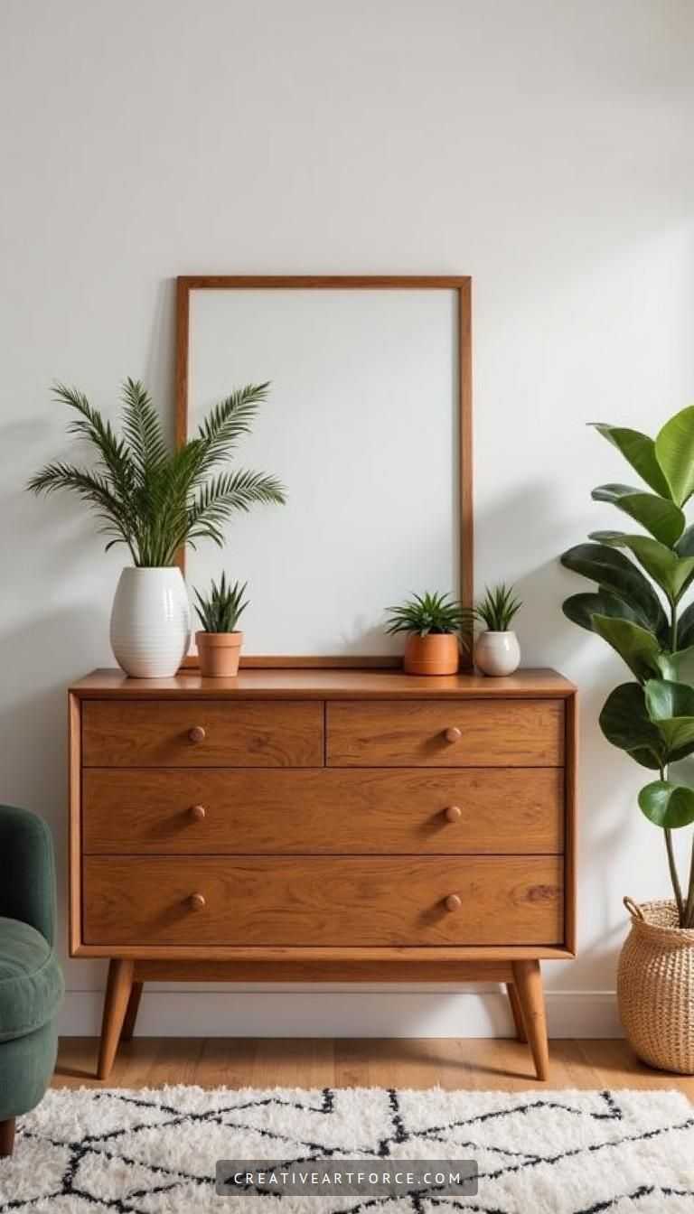 Cozy Sophisticated Bedroom with Mid Century Modern Dresser