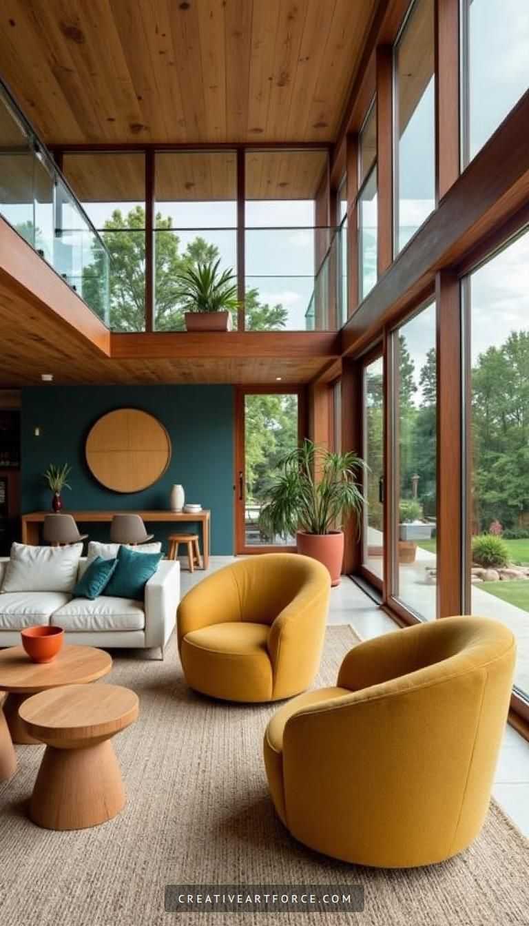 Mid Century Modern Living Room with Vibrant Accents