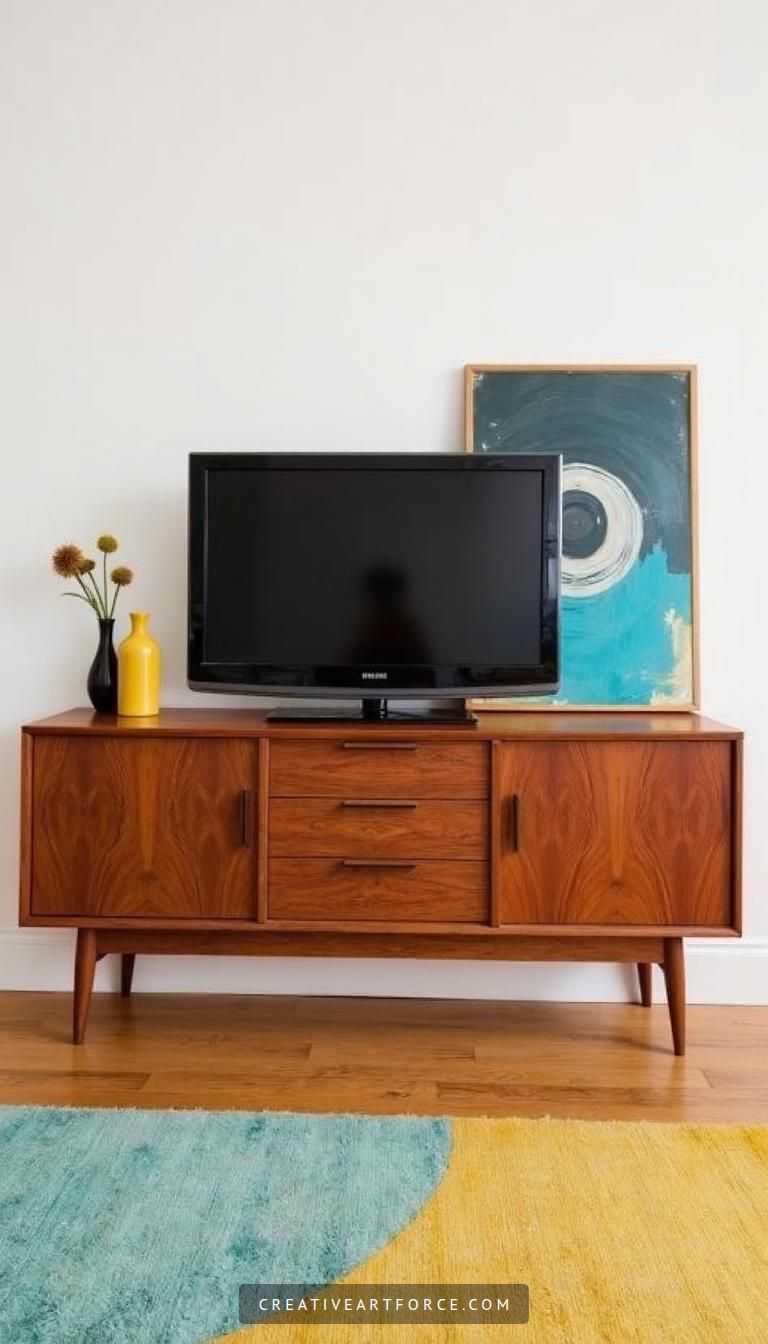 Mid Century Modern TV Console with Vibrant Decor