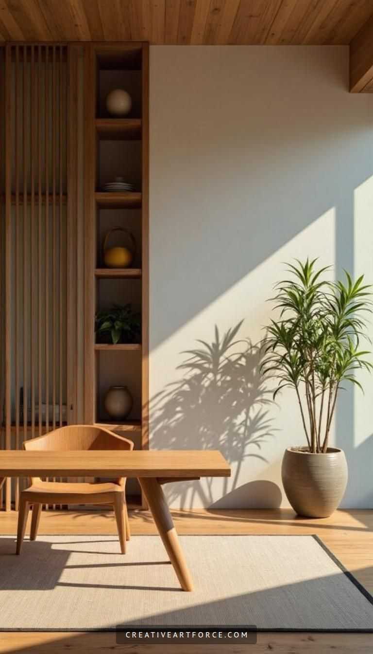 Tranquil Space with Natural Elements and Soft Earthy Tones