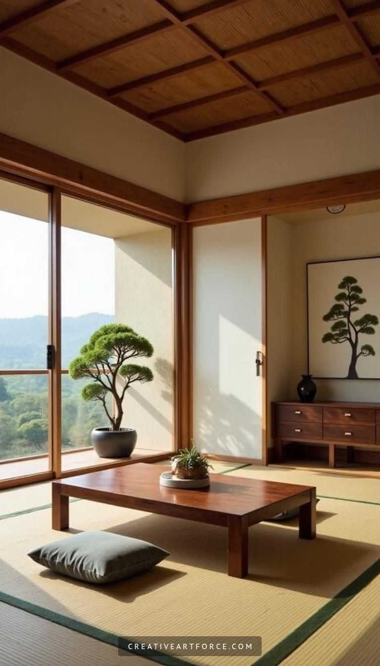 Zen space with Shoji screens and natural decor