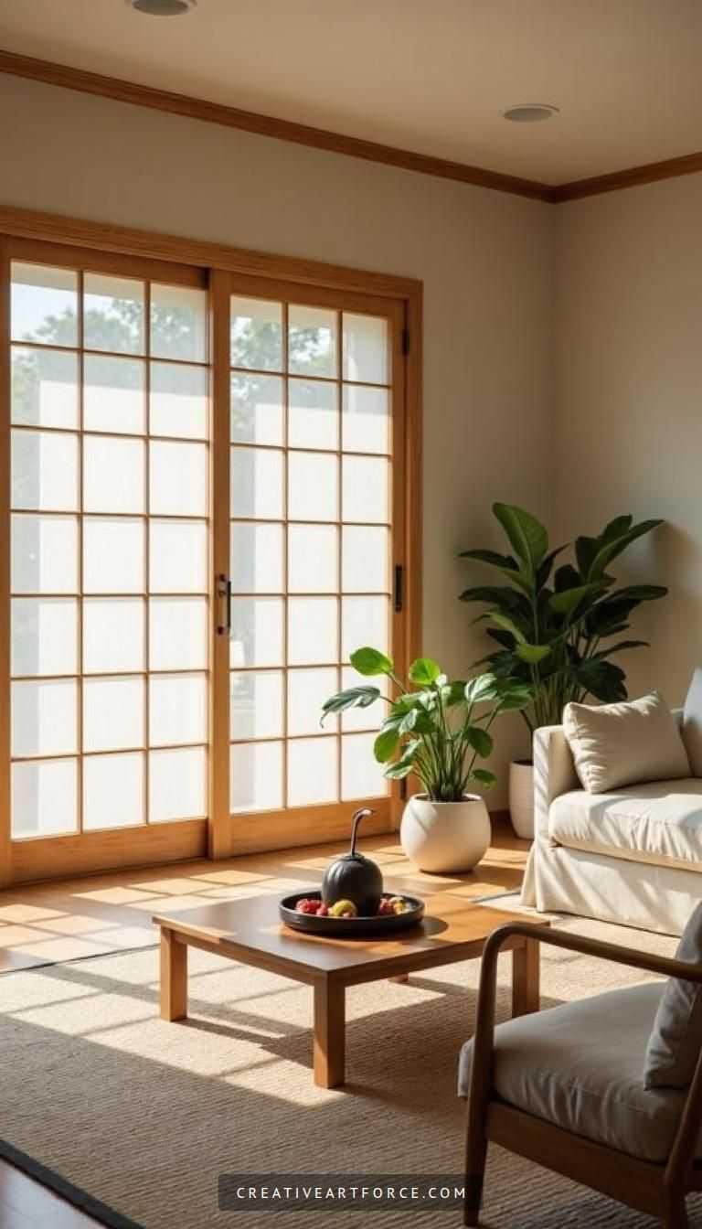 Serene Living Room with Shoji Screens