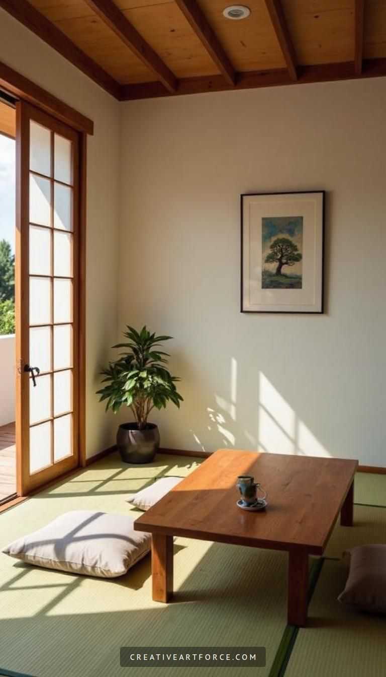 A serene living room with natural light and minimal decor