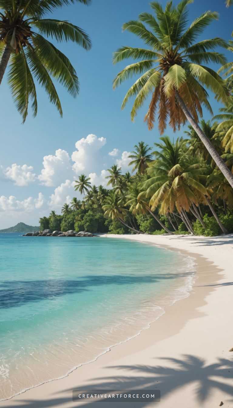 Serene coast with mountain silhouettes and glowing sunset sky