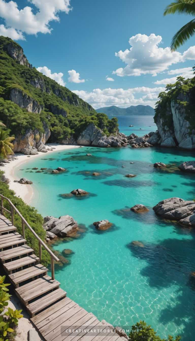 Idyllic tropical landscape inspiring creativity and self-articulation