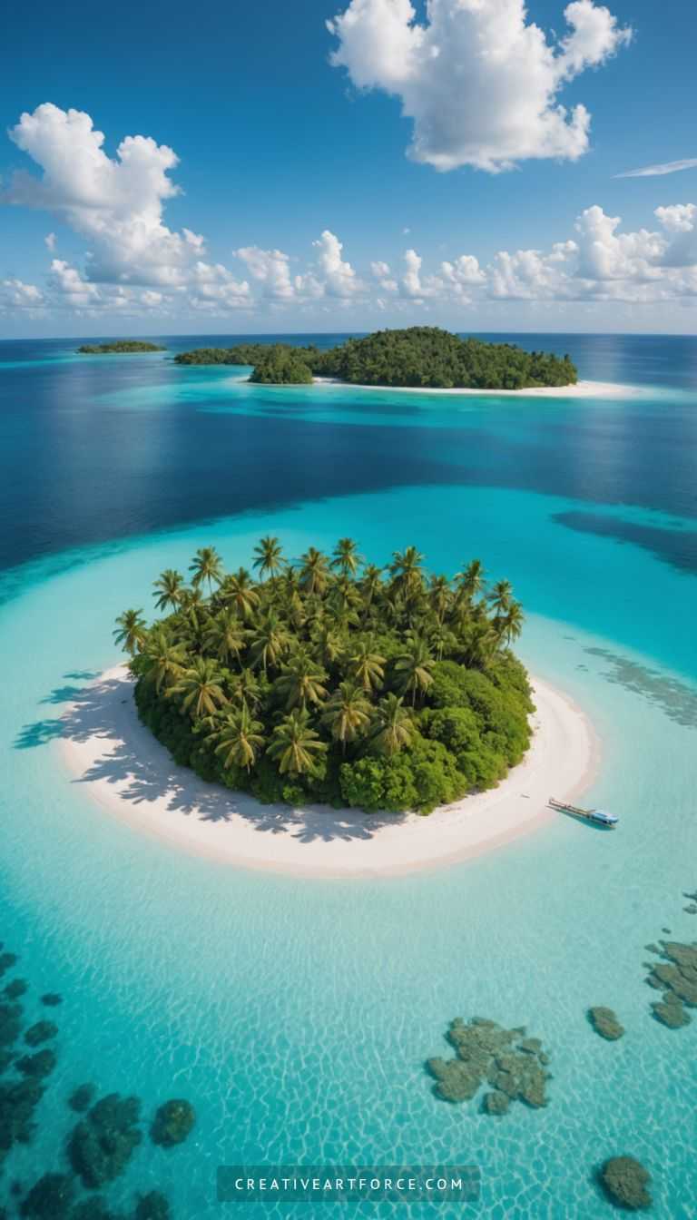 Peaceful tropical beach cove nestled between green cliffs